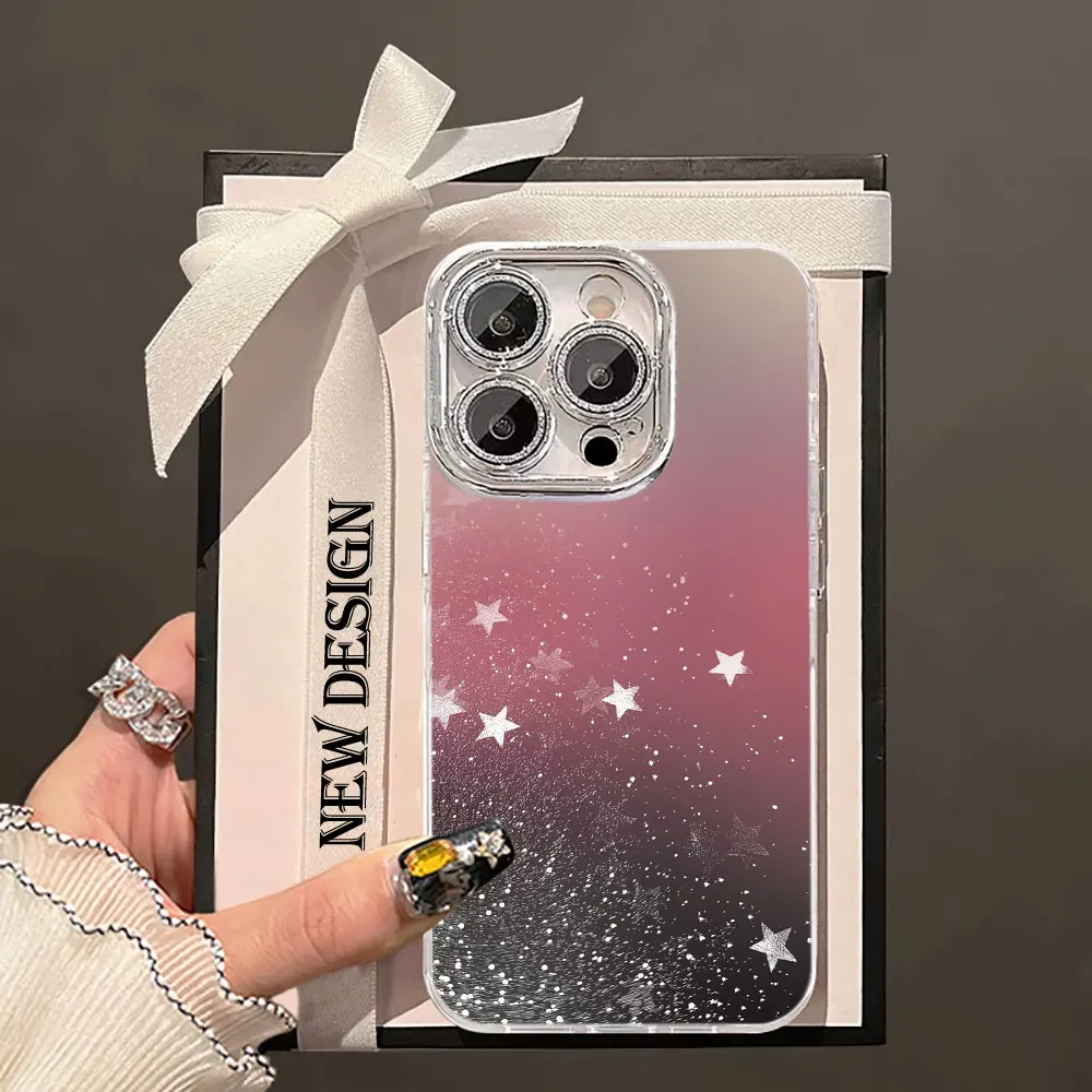 Flowing Sand Powder Glacier Texture Case For iPhone 17Air 16 15 14 13 12 11 Pro Max 7 8 Plus 16E With Glass Lens Protector Cover