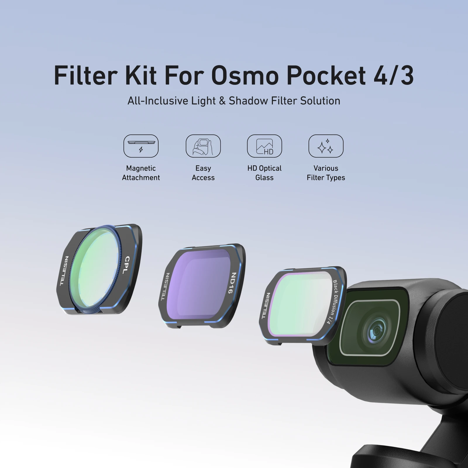 TELESIN Lens Filter Set for DJI OSMO Pocket 3 4 CPL ND16 ND32 ND64 ND256 Black Diffusion Lens  Filter Kit Set For DJI Pocket 4 3 image 2
