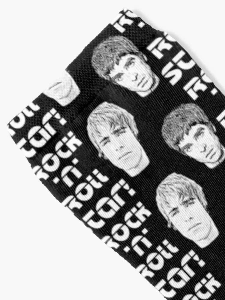 Rock n Roll Star White Horizontal Print Drawing Art Socks funny sock happy cotton Socks Men Women's