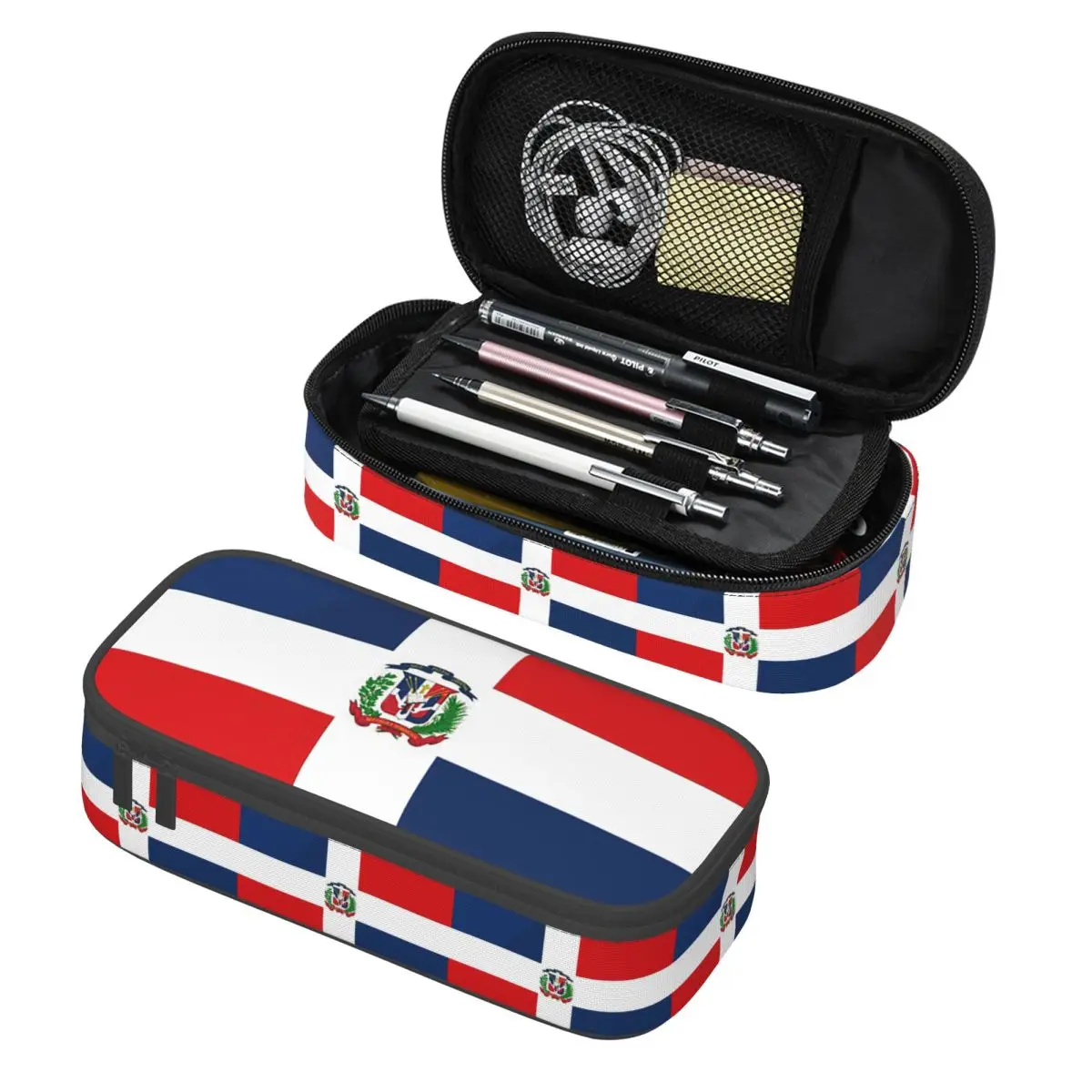 

Dominican Republic Flag Pencil Case Pen Holder Storage Stationery Supplies Large Capacity Pen Box Pencil Bag for Kids