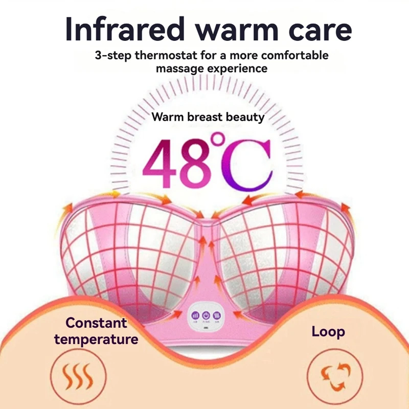 تدليك الصدر، مدلك الثدي الكهربائي الذكي، حمالة صدر USB قابلة لإعادة الشحن مع وظيفة تدليك متعددة الوظائف