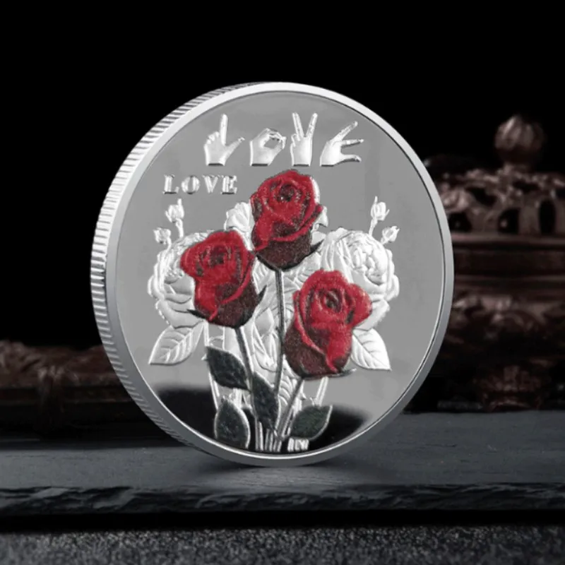 

Love Lucky Metal Crafts Coin 999 Silver Plated Gold-plated Love Ring Commemorative Coin Valentine's Day Coin Love Badge