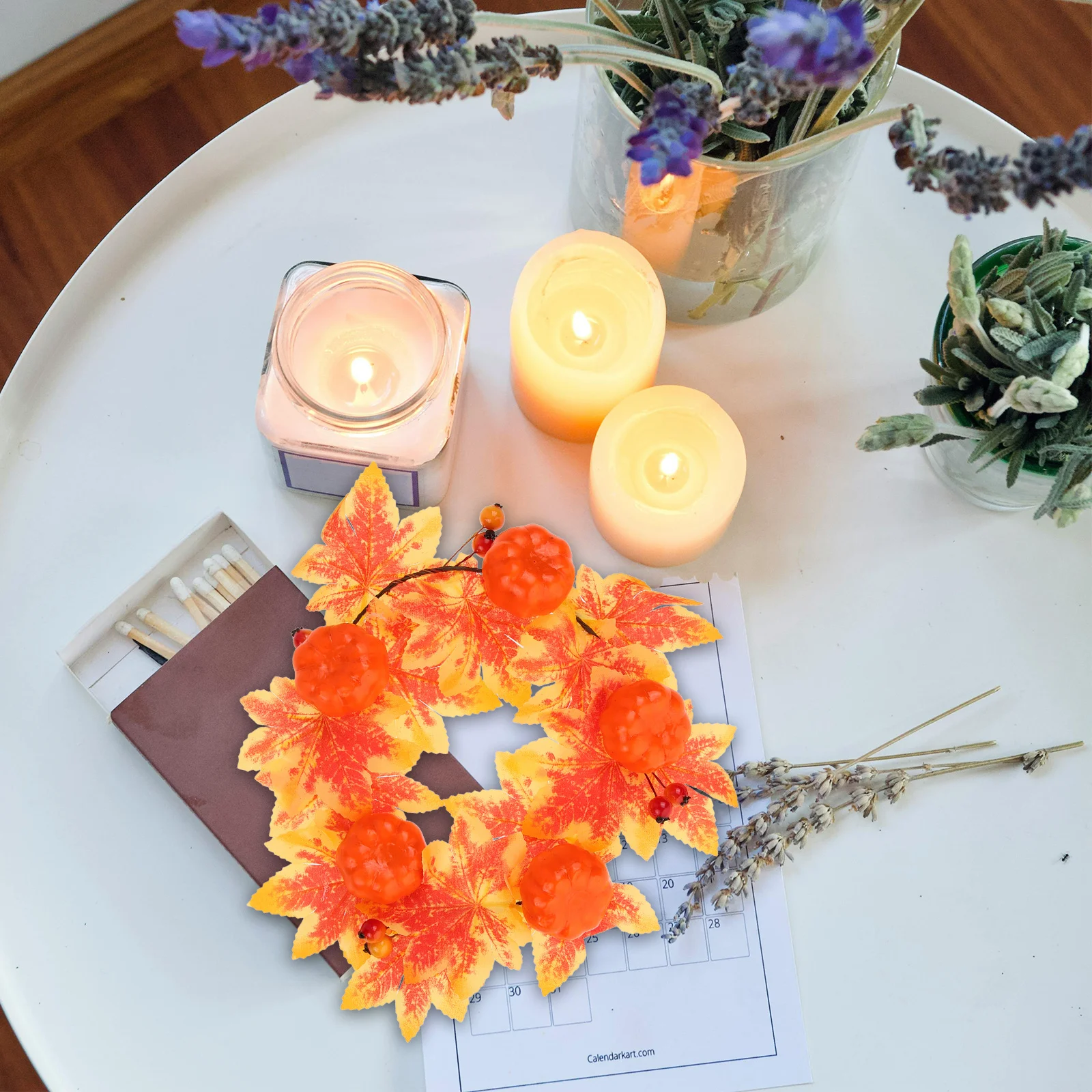 

Artificial Fall Ring Maple Leaf Pumpkin Wreath Thanksgiving Table Centerpiece Party Decoration Fall Ring Wreath