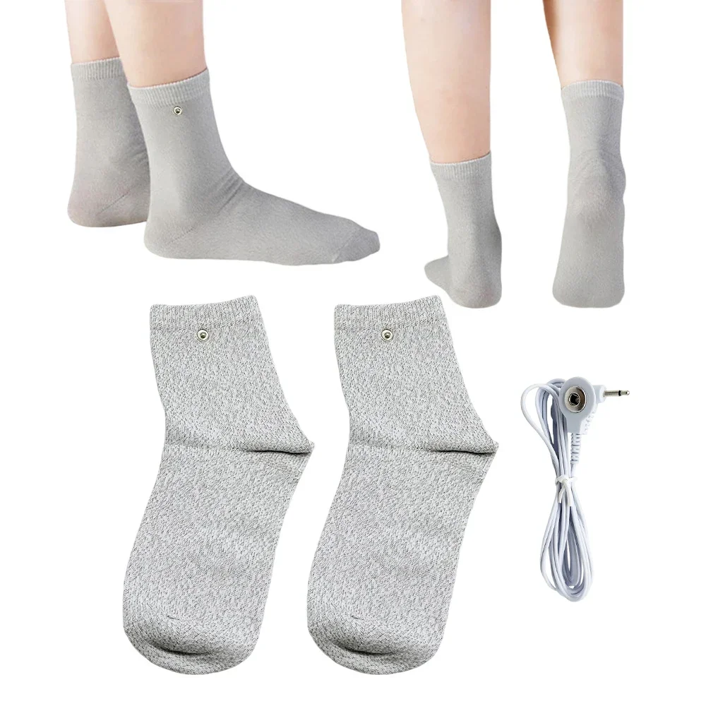 Conductive Silver Fiber Socks Tens EMS Electric Foot Massage Therapy Sock Cable Electrode Pads for Digital Massager Muscle Relax