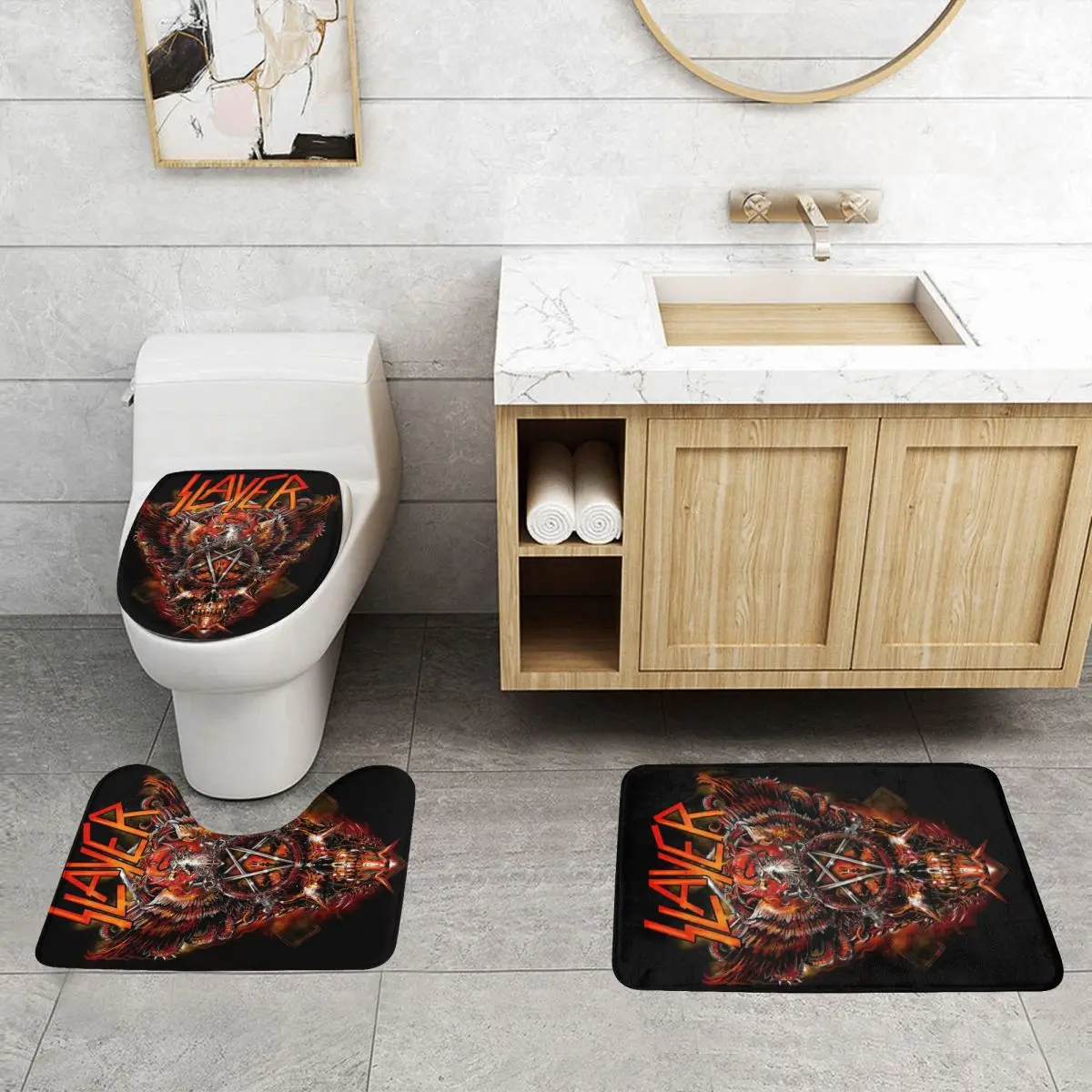 Custom Heavy Metal Rock Band Slayers Bathroom Rugs Sets Non Slip Absorbent 3 Piece Bath Toilet Rugs Mats