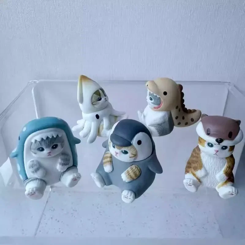 Cute Cats Series Cross Dressing of Marine Organisms Gacha Toys Squid Whale Penguin Otter Eel Creative Model Ornaments Toys