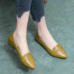 Buty dla kobiet 2024 Normal Leather Casual Ladies Summer Footwear Yellow Block Heel Chunky Heels Pointed Toe Low Elegant Chic A