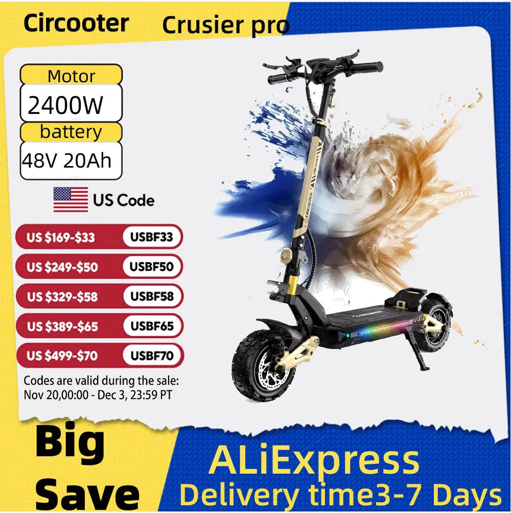 

Circooter Cruiser pro adult electric scooter, 2400W motor,48V 20AH folding E-scooter, 11-inch tire, E-off-road scooter
