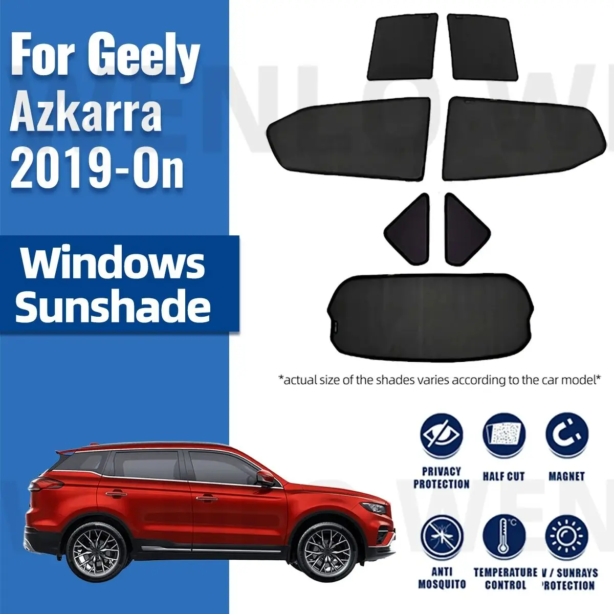 For Geely Azkarra Proton X70 2023 2022-2019 Car Sunshade Front Windshield Magnetic Mesh Curtain Rear Side Window Sun Visor Shade