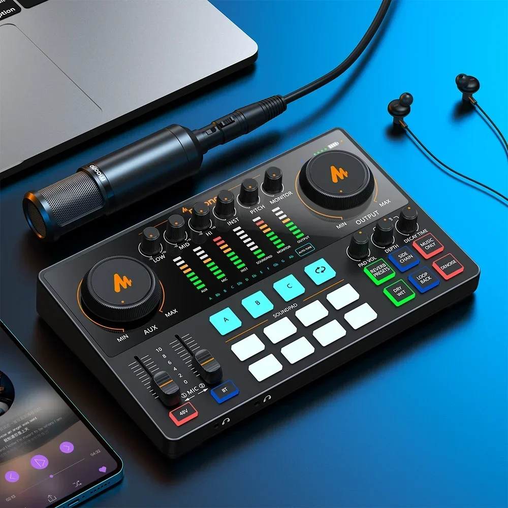 hot sale Equipo de interfaz de Audio para Podcast, tarjeta  sonido estudio con micrófono condensador XLR  grabación en Stream
