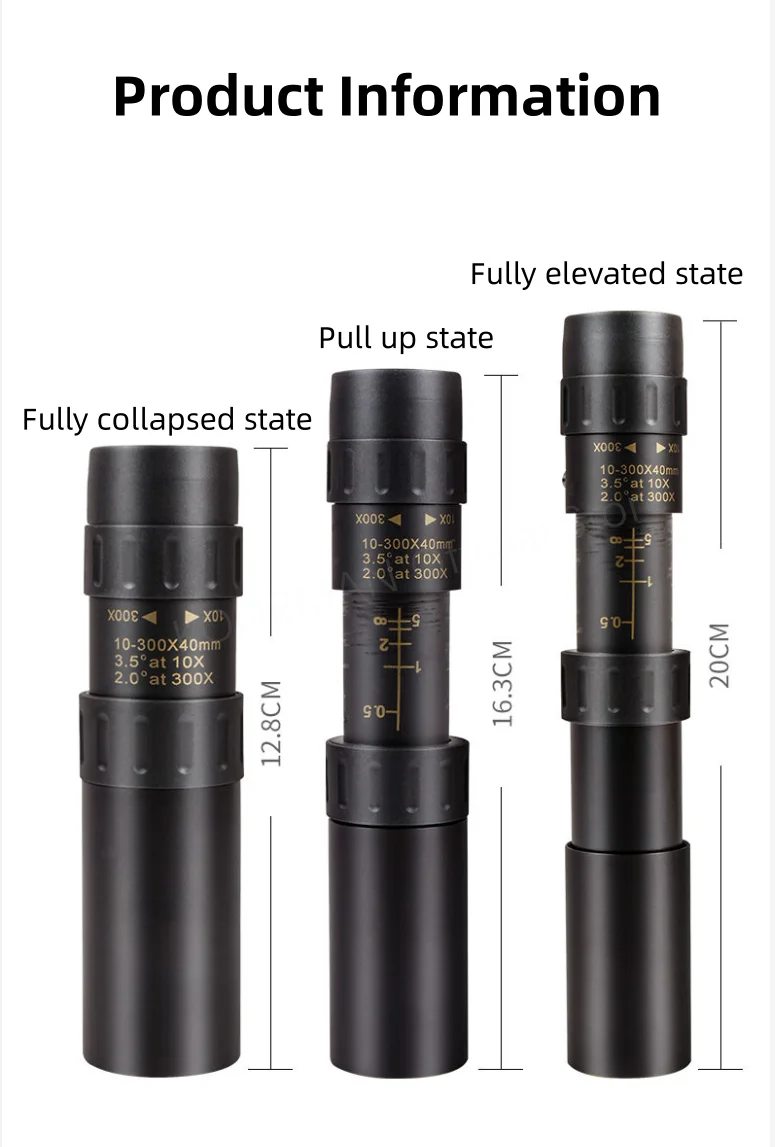 Tragbares Fernglas-Teleskop mit starkem Licht, 10–300 x 40 Zoom-Teleskop, HD-Fernbedienung, professionelles Monokular, BAK4-Prisma, Jagd, Camping – Detail 8