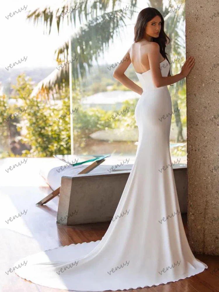 Vestidos De Novia elegantes De satén, Vestidos De Novia Sexy De sirena sin tirantes con Espalda descubierta, hasta el suelo, 2024