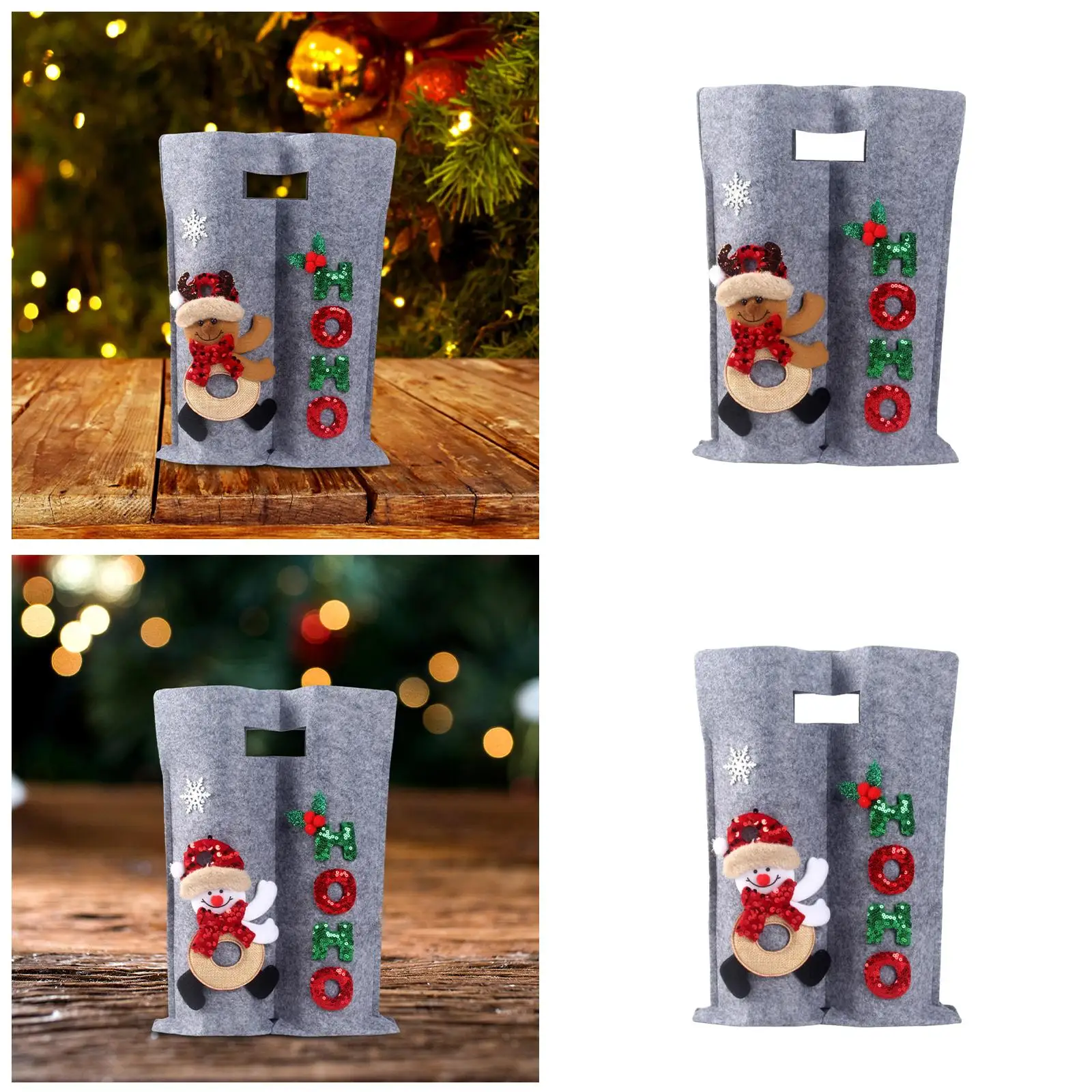 Christmas Wine Bottle Bag Carrying Bag Holds 2 Bottles Bottle Sleeve Grey