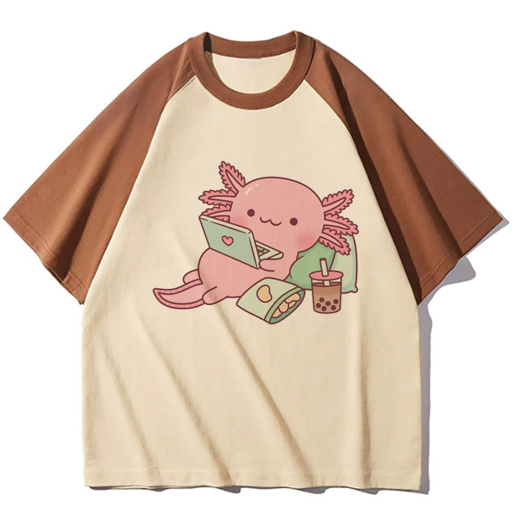 Ajolote Axolotl t-shirts women crew neck comic blend t shirt girl Japanese comic clothes