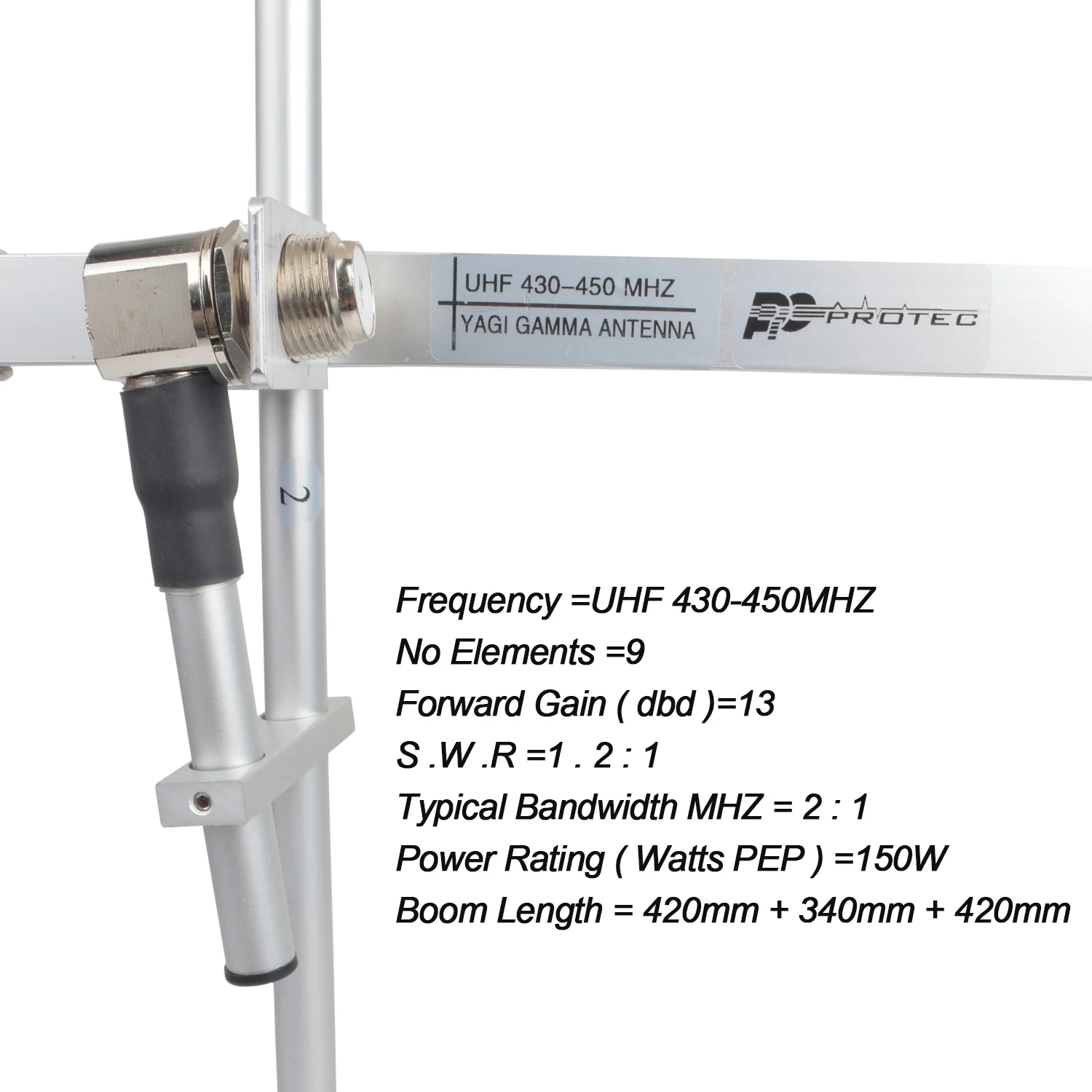 Imagem -03 - Estação Base Repetidor de Rádio Móvel Elementos 150w 13db Alto Ganho Antena Yagi Gamma Uhf 430450mhz 118cm So239