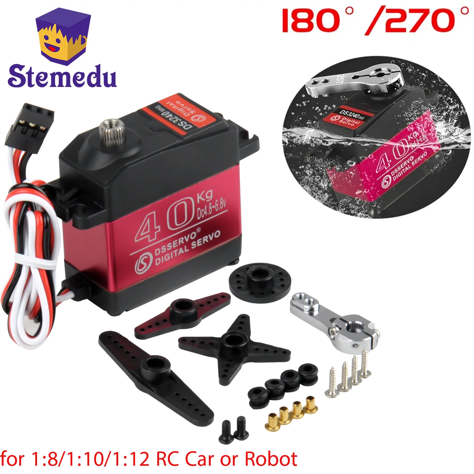 40KG Dsservo DS3240 Large Torque Digital 180/270 Degree Waterproof Metal Gear Baja Servo for 1/8 1/10 Scale RC Crawler Car DIY