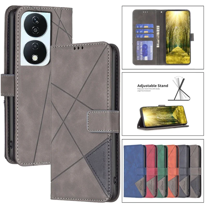 

Flip Leather Wallet Cover Case on For Huawei Honor X7b X8b X9b X7a X6A Magic6 Lite HonorX7B Geometric Phone Bags Protect Cases