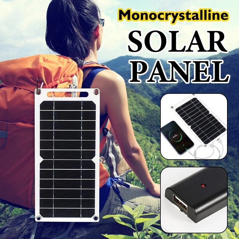 Solar Panel USB Charge Solar Charger Outdoor Waterproof 5V Hike Camping Portable Cells Power Bank Battery For Mobile Phone