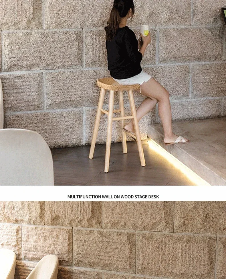 Nordic Commercial Bar Chair Solid Wood Dining Room High Stool Modern Simple Front Desk Cashier Bar Stool Furniture