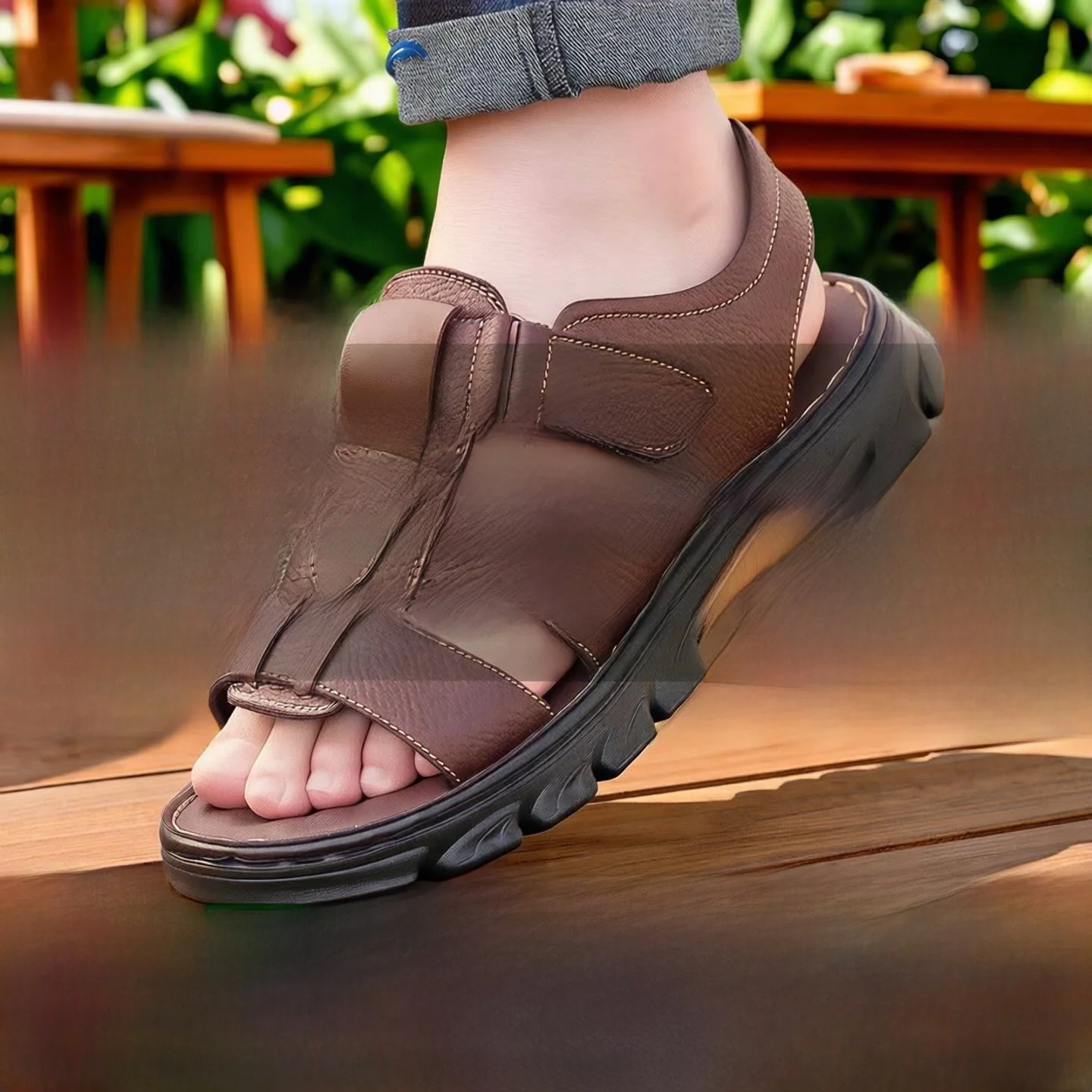 Men's Slip-On Rubber Slippers Anti-Slip Wear-Resistant Classic Tire-Design Driving Shoes odor-Resistant Casual Slippers
