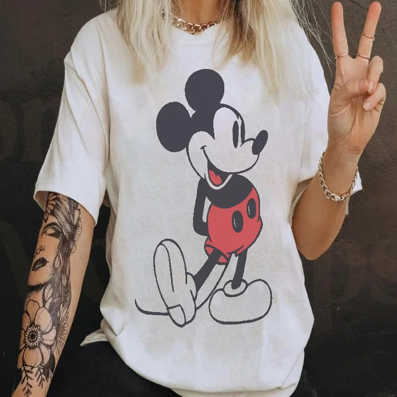 2025-26 الصيف موضة ميكي تي شيرت Y2k ميني ماوس قبعة مطبوعة 100% القطن تي شيرت مطبوع المرأة فضفاض ديزني تي شيرت #1