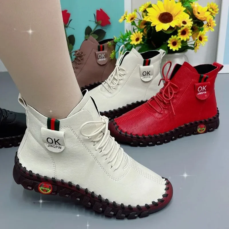 2022 Sneakers Women Shoes Platform Loafers Lace Up Leather Flat Slip-On New Spring Casual Mom Shoe Mujer Zapatos Chaussure Femme