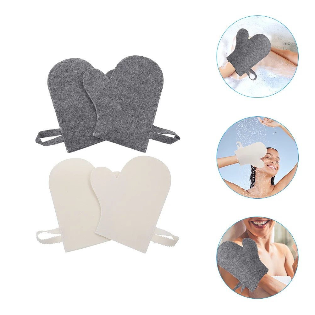 

4 Pcs Insulation Gloves Scrubbing Take Bath Sauna Accessories Felt Spa Exfoliating Mitt Exfoliator Exfoliant