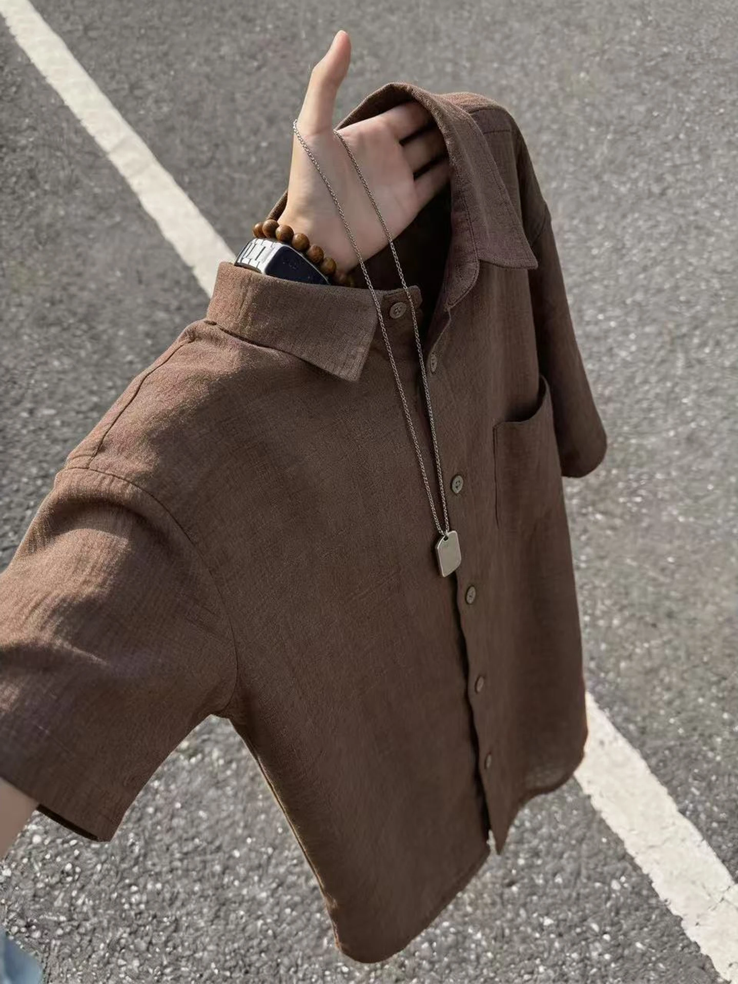 

Retro Linen Men's Short Sleeve Shirt Summer Loose Casual Style Sun Protection Cool Feeling Half Sleeve Jacket Lazy Style