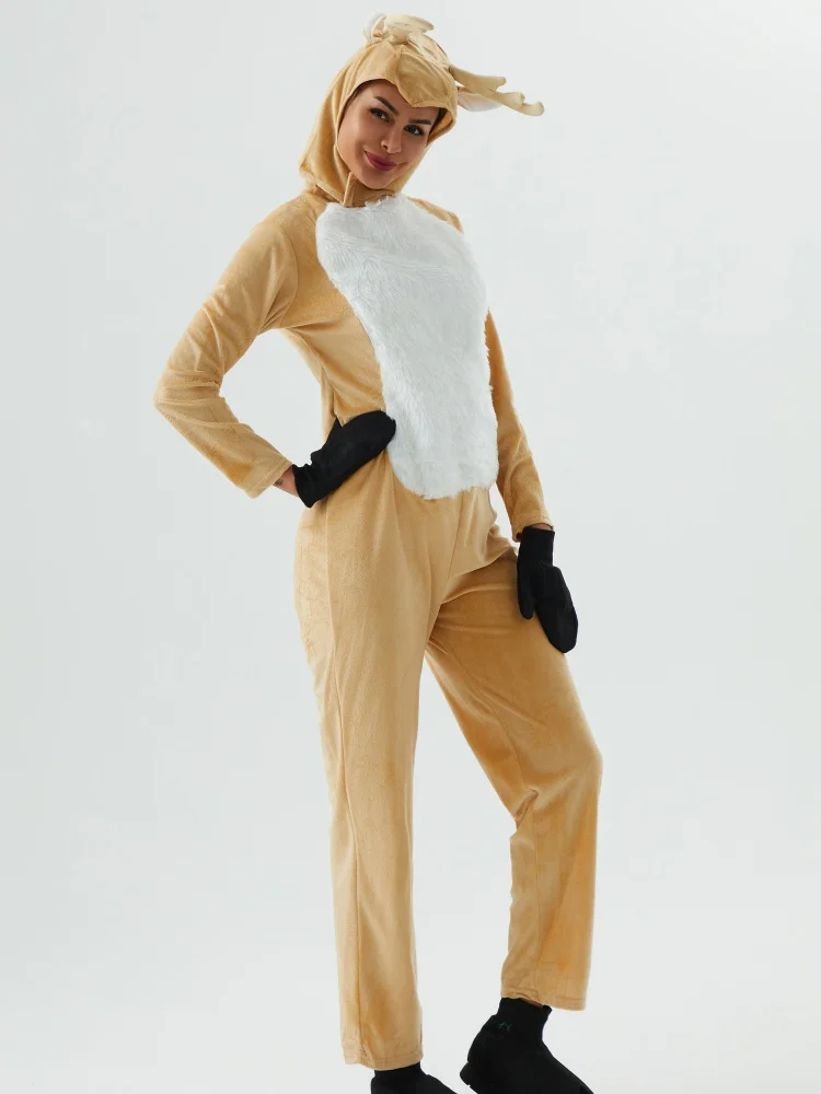 성인 코스프레 애니메이션 사슴 점프 슈트 옷 풀 세트 남여 여성 순록 고품질 할로윈 멋진 드레스 코스프레 의상