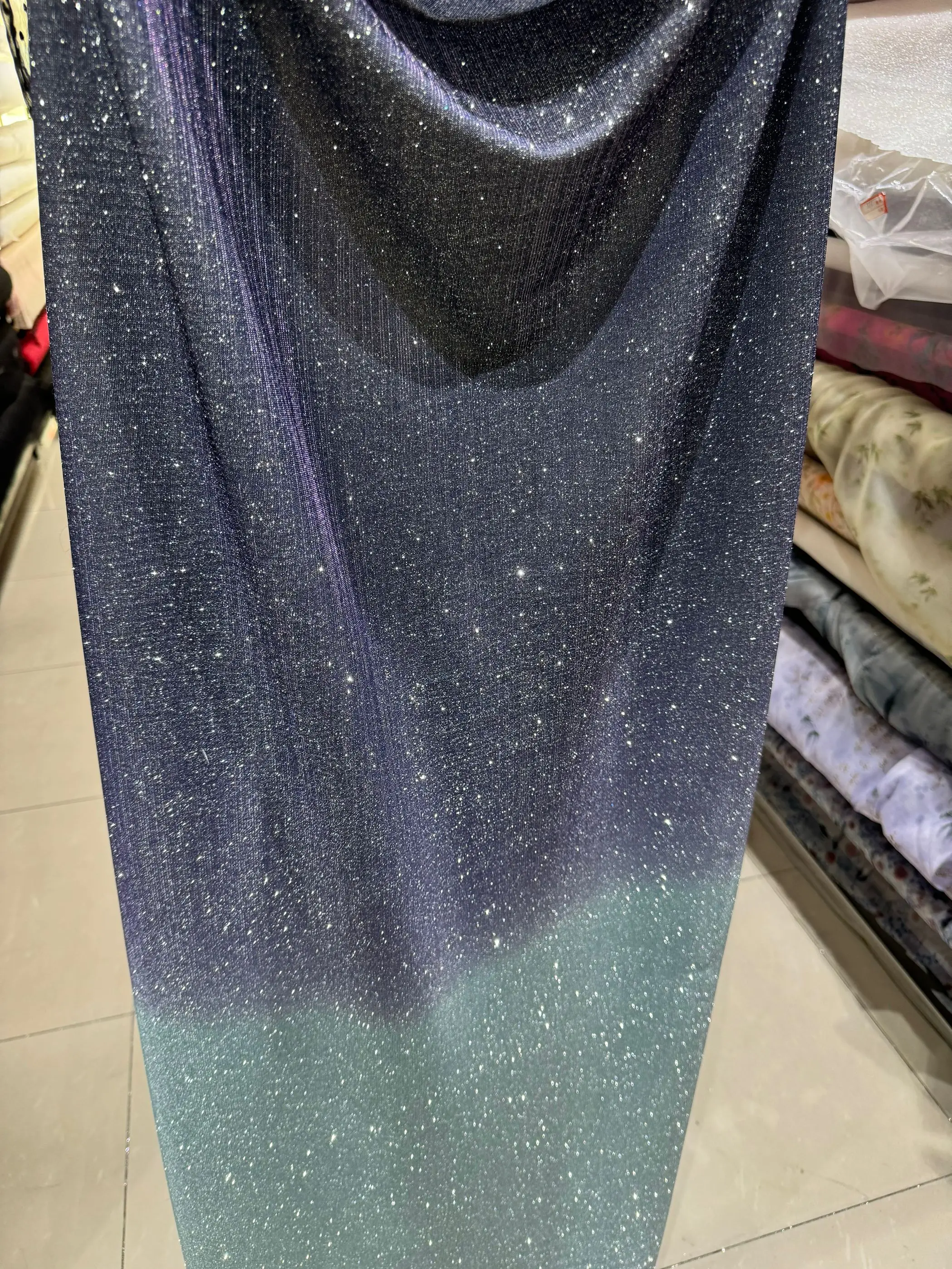 

4 Color America Gradient Colors Embroidered Gilding Fabric For Evening Dress Lace Glued Glitter Dry Mesh Wet Look Shiny Material