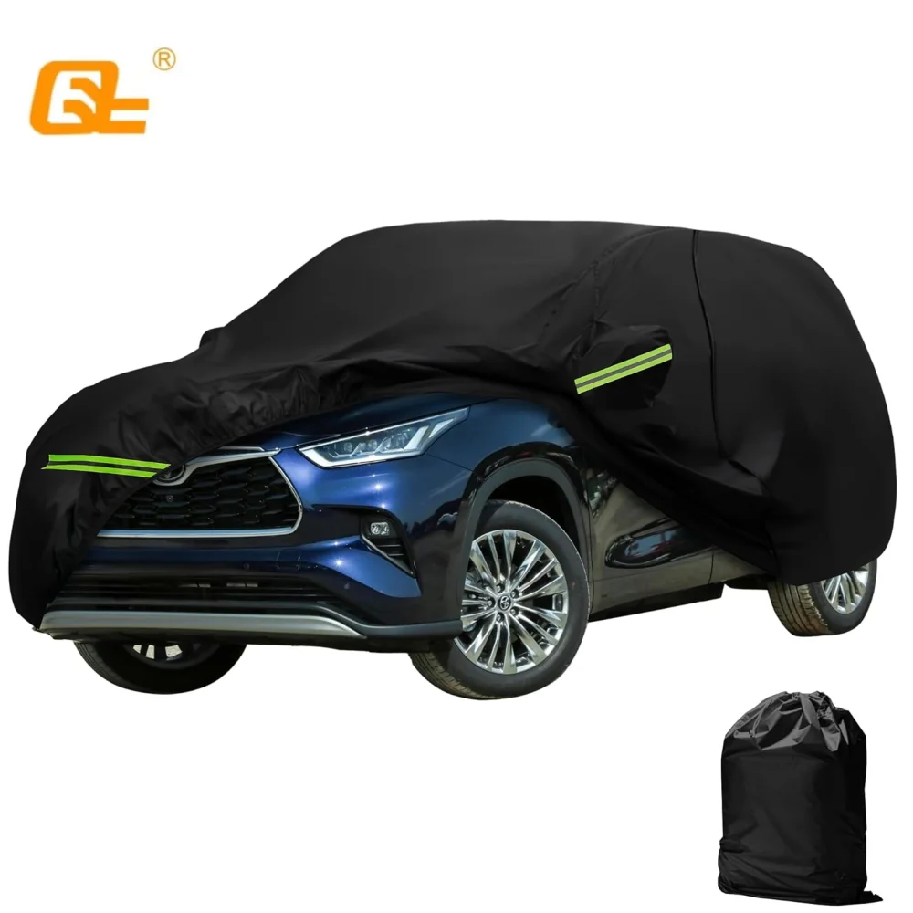 

Full Car Covers For Toyota Highlander 2008-2024 Waterproof All Weather with Door Zipper for Snow Rain Dust Hail Protection Black