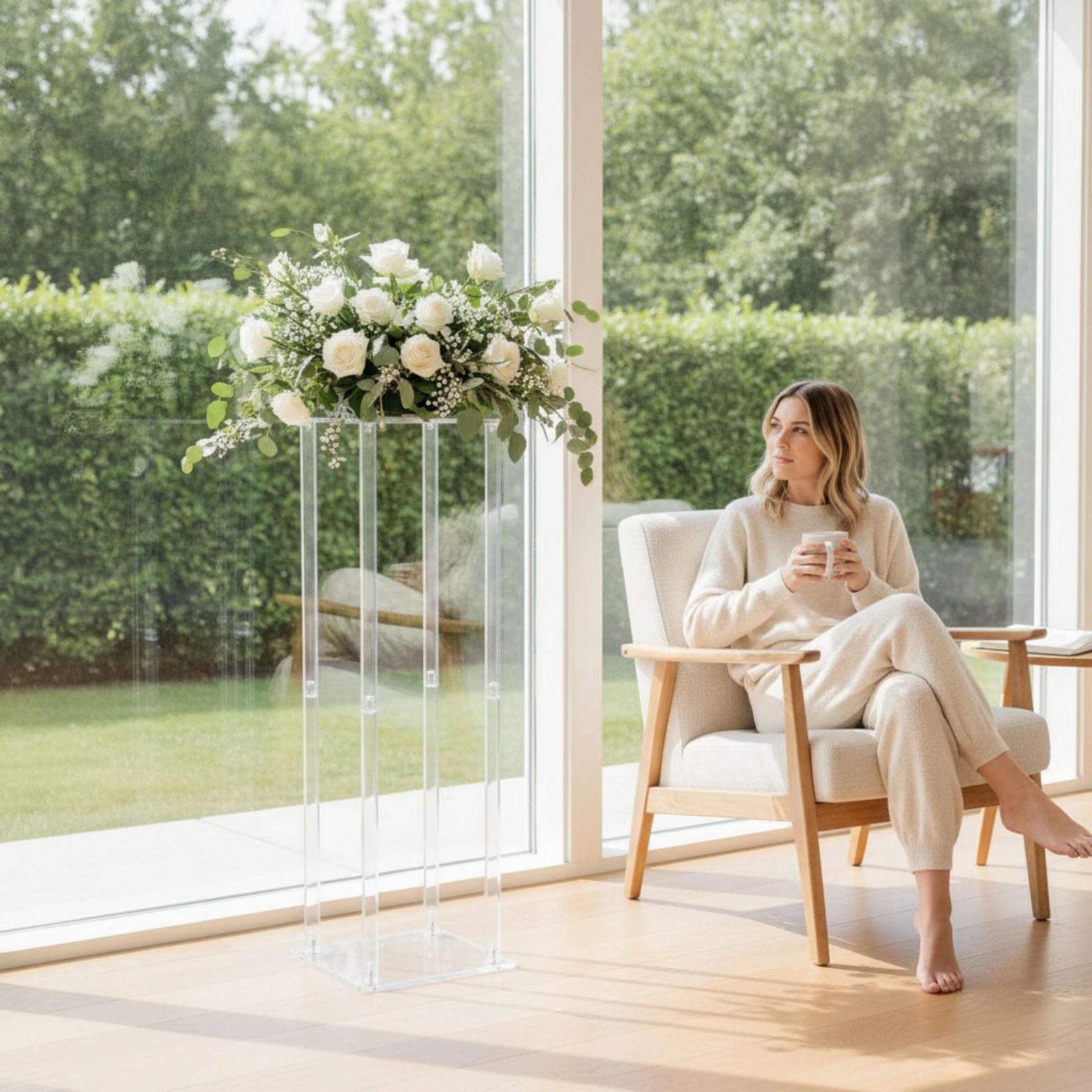 Acrylic Flower Stand Modern Wedding Flower Stand Clear Square Display Plinth Sturdy Elegant for Event Planners, Weddings