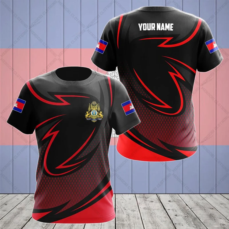 Custom Name Summer Casual Cambodia Flag Graphic T-shirts Cool Men's Fashion Jersey Soft Short Sleeve Tops Fast Dry Sportswear