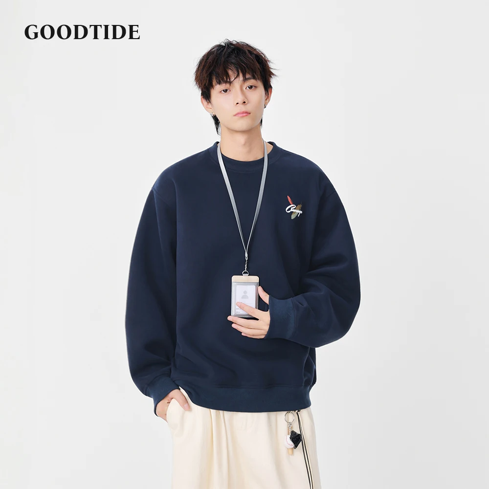 

Fashion Men's Casual Crew Neck Sweatshirt 2025 Winter New Feather Pattern Letter Print Comfortable Soft Long Sleeve Pullover Top