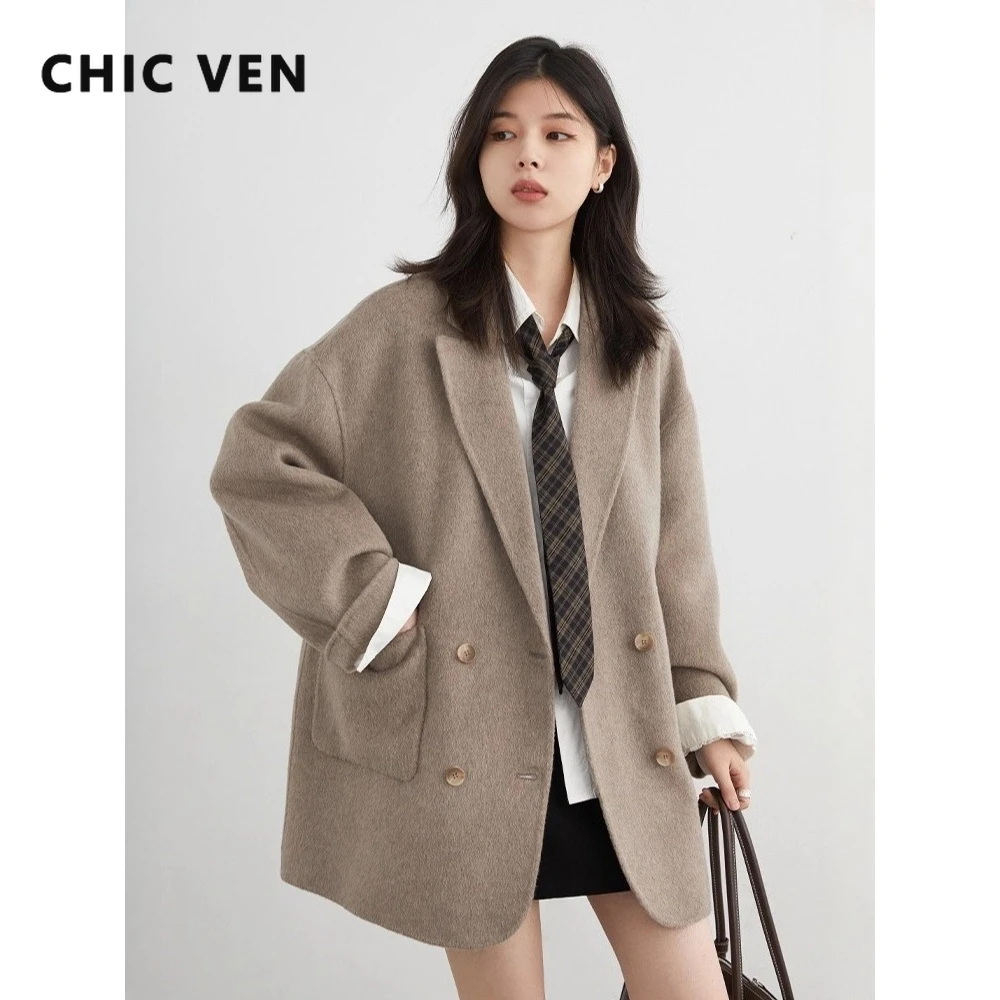 CHIC VEN Women Woolen Coats Fashion Solid Loose Double-sided Oversized Jackets Female Outerwear Ladies Autumn Winter New 2025