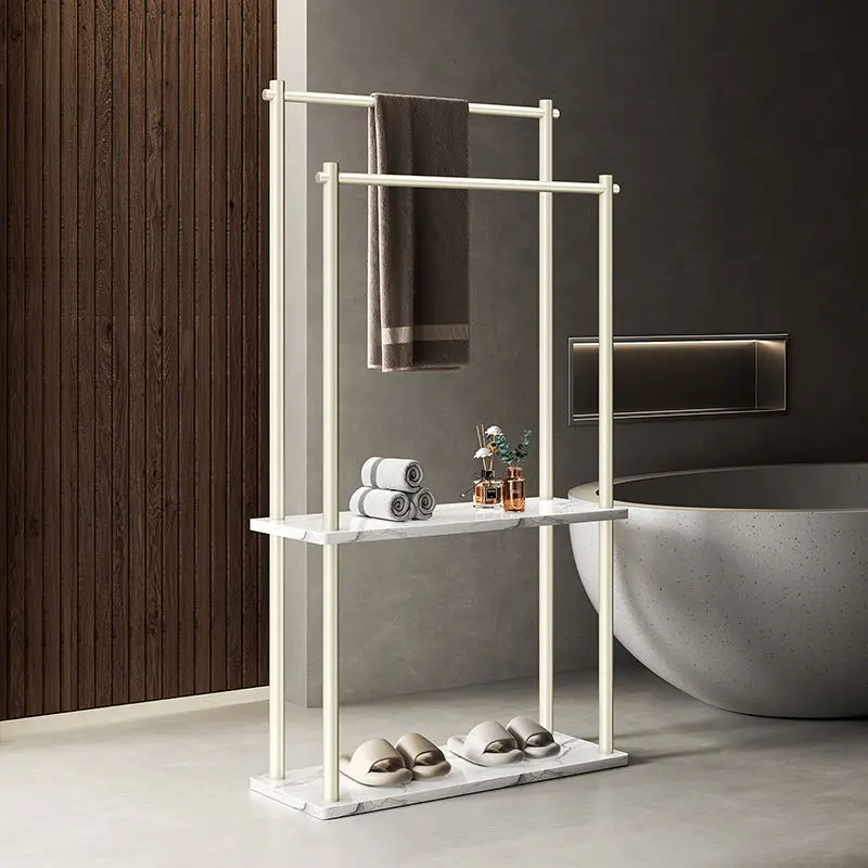 Solid floor-to-ceiling marble towel rack, bathtub bathroom rack, storage rack