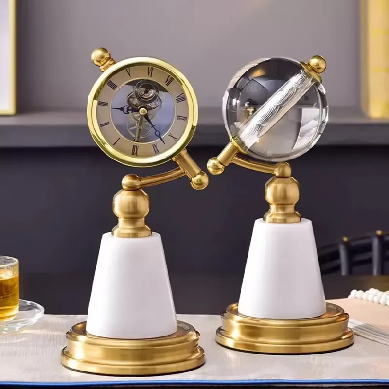 Luxury Metal Desk Clock with Crystal Ball Digital Display Modern Office Home Decor Gift Elegant Tabletop Ornament for Living