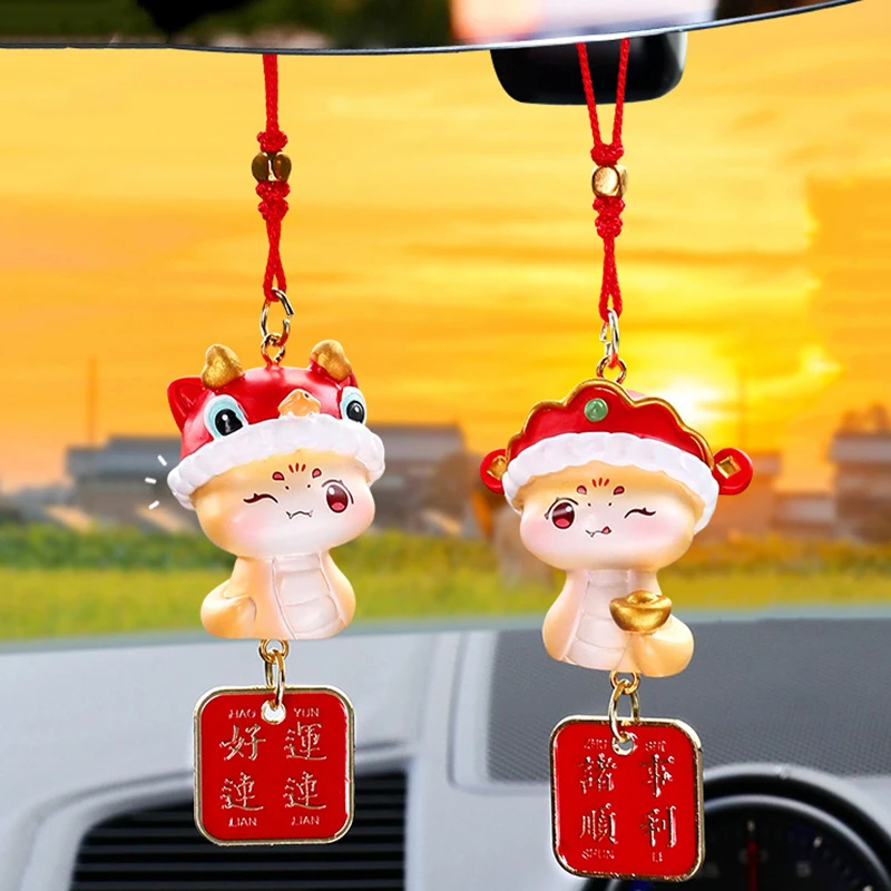 1PC Fashion Lucky Snake Year Car Pendant Creative Cartoon Snake Pendants Traditional New Year Car Rearview Mirror Pendant