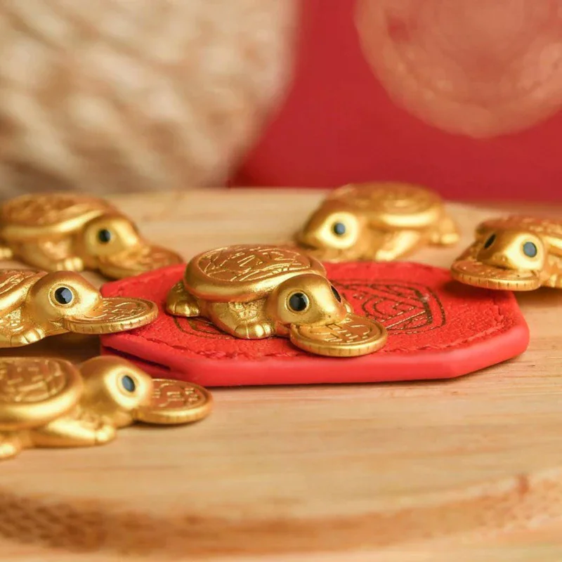Feng Shui Money Turtle Temple Lucky Wealth Mini Golden Tortoise Guarding Praying Home Decor Lucky Gift Miserly Turtle