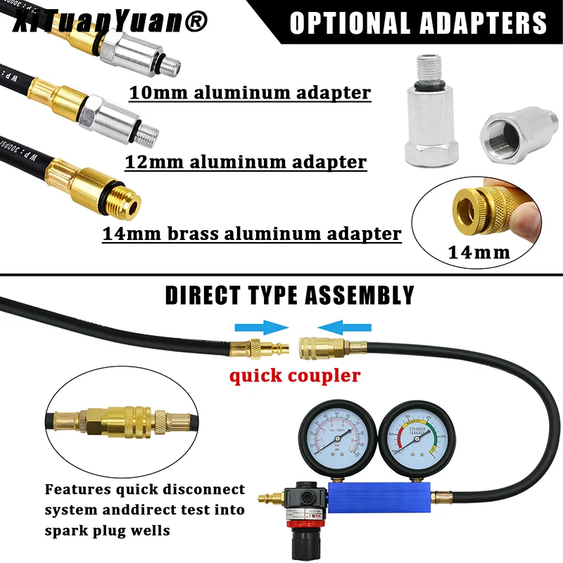 TU-21 Cylinder Leakage Leakdown Detector Set with Double Gauges Leak Petrol Engine Compression Tester Kit (No Case)