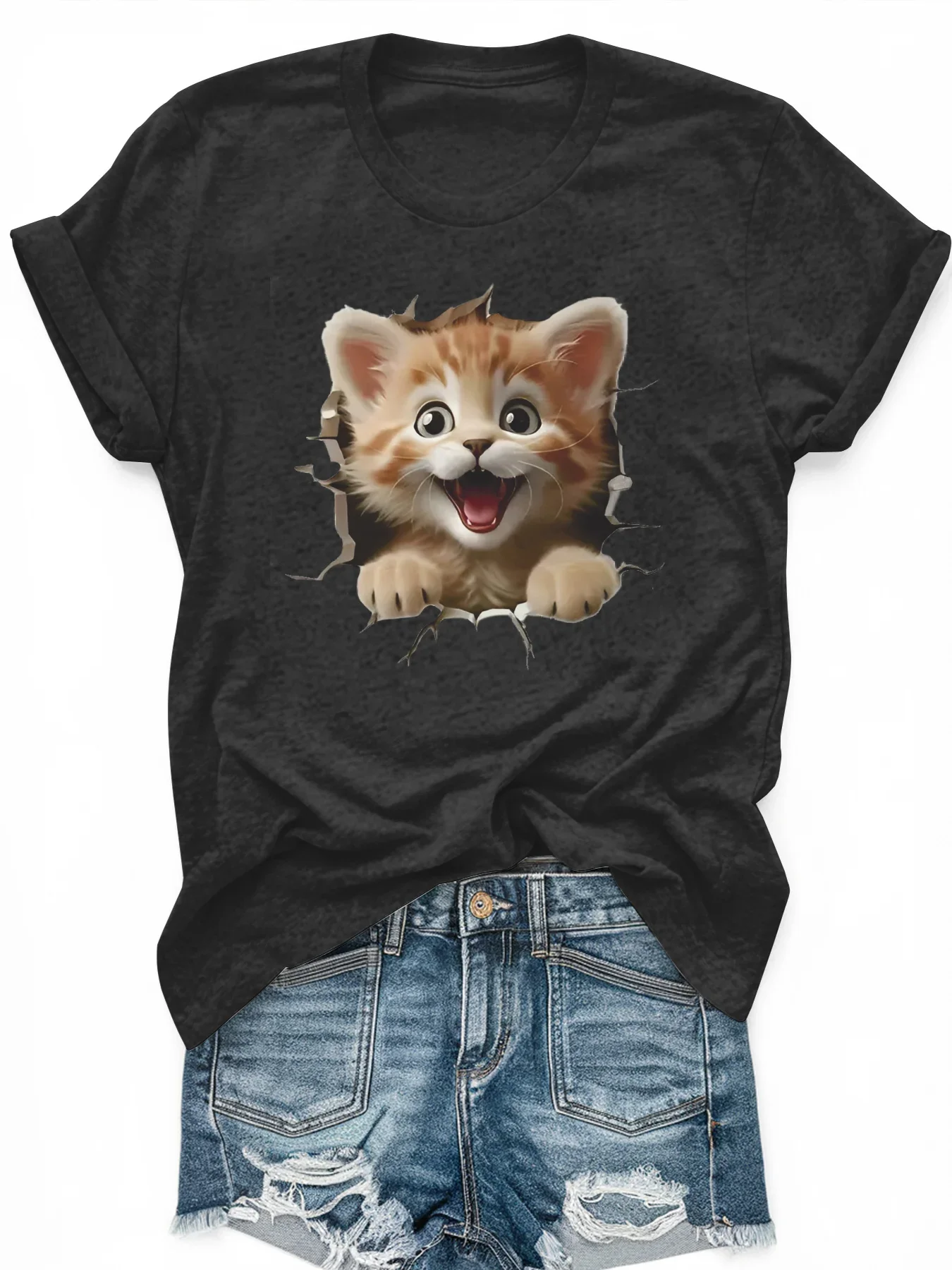 

Women's large-size printed short-sleeved T-shirt, loose and casual, soft, comfortable and breathable, outdoor sports