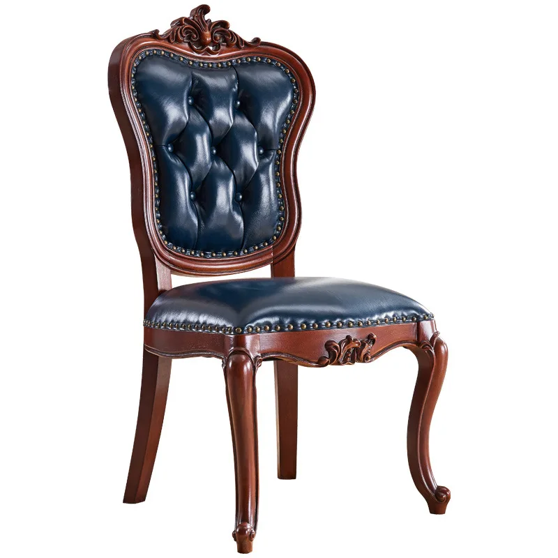 Solid wood dining chair simple living room study home backrest chair leather leisure chair AB286