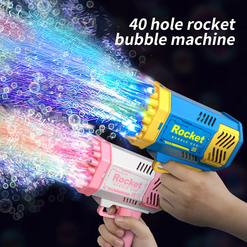 40 Holes Electric Automatic Bubble Gun Rocket Wedding Party LED Launcher Handheld Portable Bubble Machine Without Bubble Water