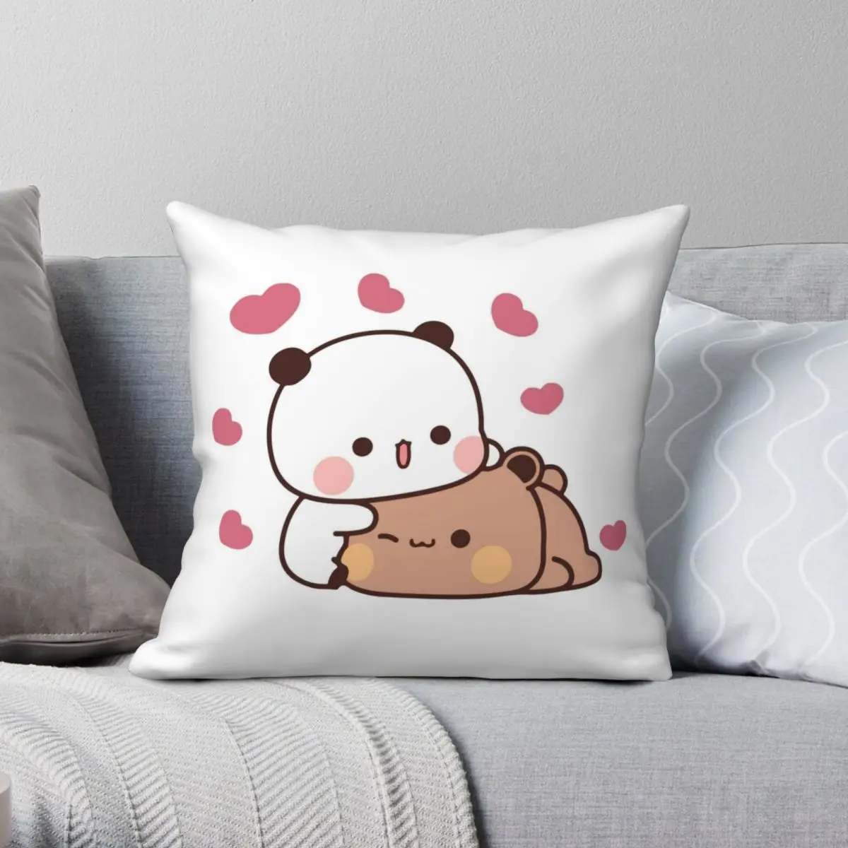 Panda Bear Hugs Love Square Pillowcase Polyester Linen Velvet Creative Zip Decor Pillow Case Sofa Seater Cushion Case