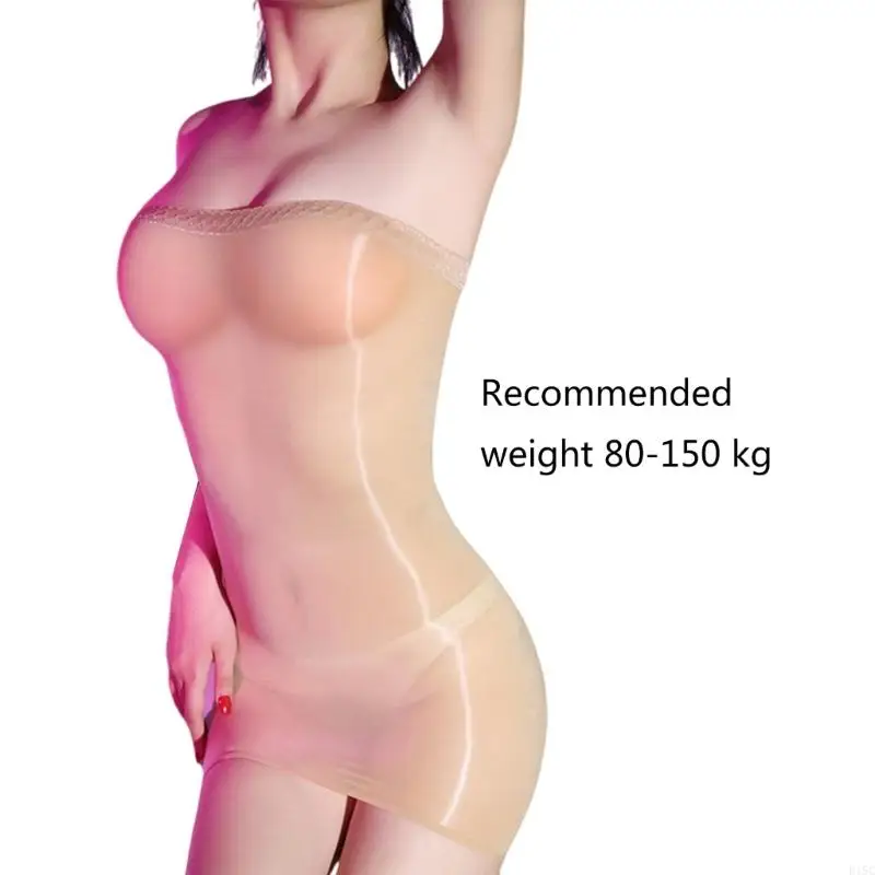 Thin Glossy Shinier Tube Stocking Bodysuit for Womens, Comforts Fit and Appeal Strapless Clear Pantyhose Bodysuit