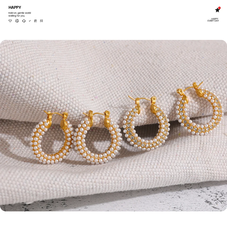 Yhpup Exquisite Luxus Edelstahl Imitation Perlen Hoop Huggie Ohrringe Romantische Elegante Mode Charme Trendy Chic Schmuck – Detail 7