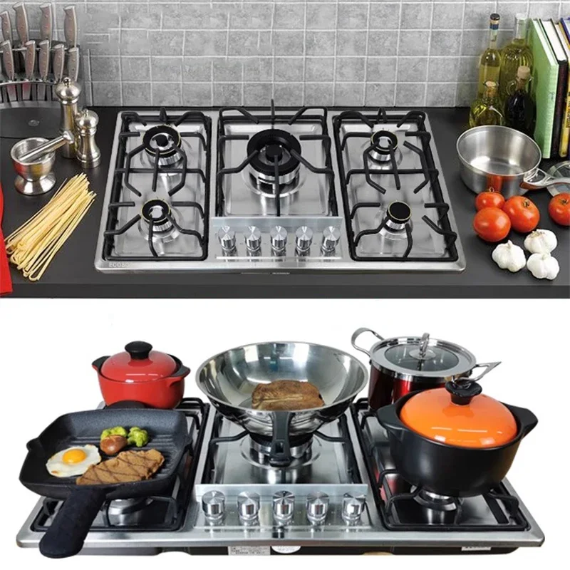 

Five-hole Gas Cooktop Stainless Steel Built-in 5 Burners Stovetop LPG/NG Convertible Gas Stove Top Dual Fuel Hob