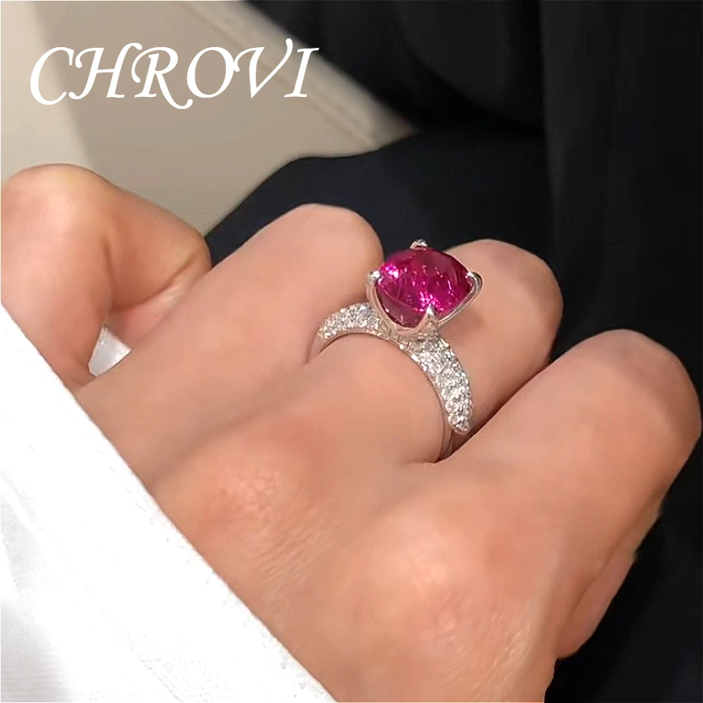 Exquisiter offener Ring aus 925er Sterlingsilber mit rotem Saphir für Damen. Modischer Edelsteinschmuck. – Detail 5