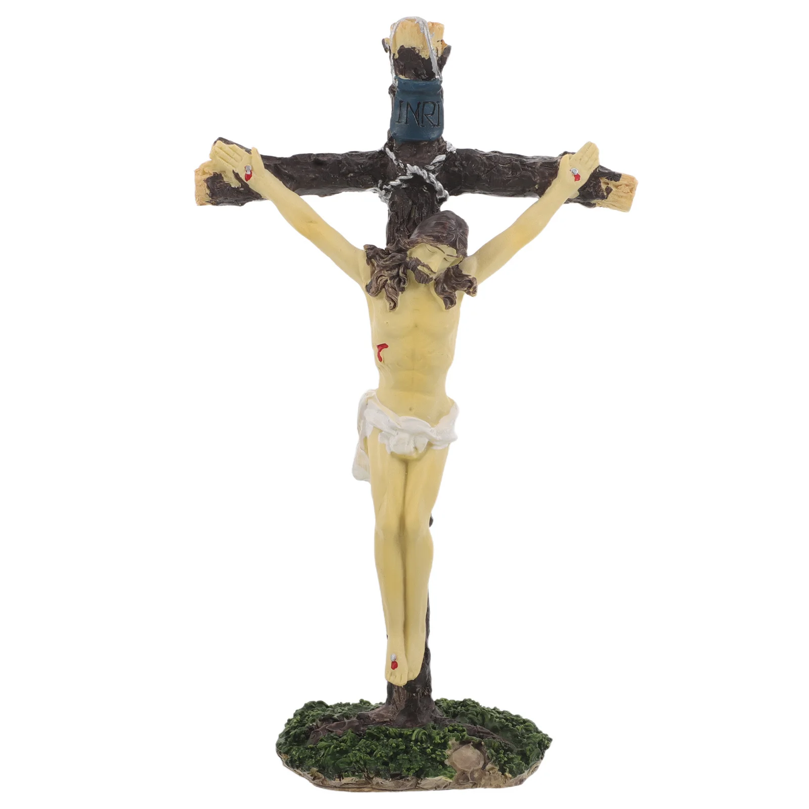 

Resin Jesus Cross Standing Statue Decorative Tabletop Natural Moss Base Artistic Wall Cross Decoration for Home Office Prayer