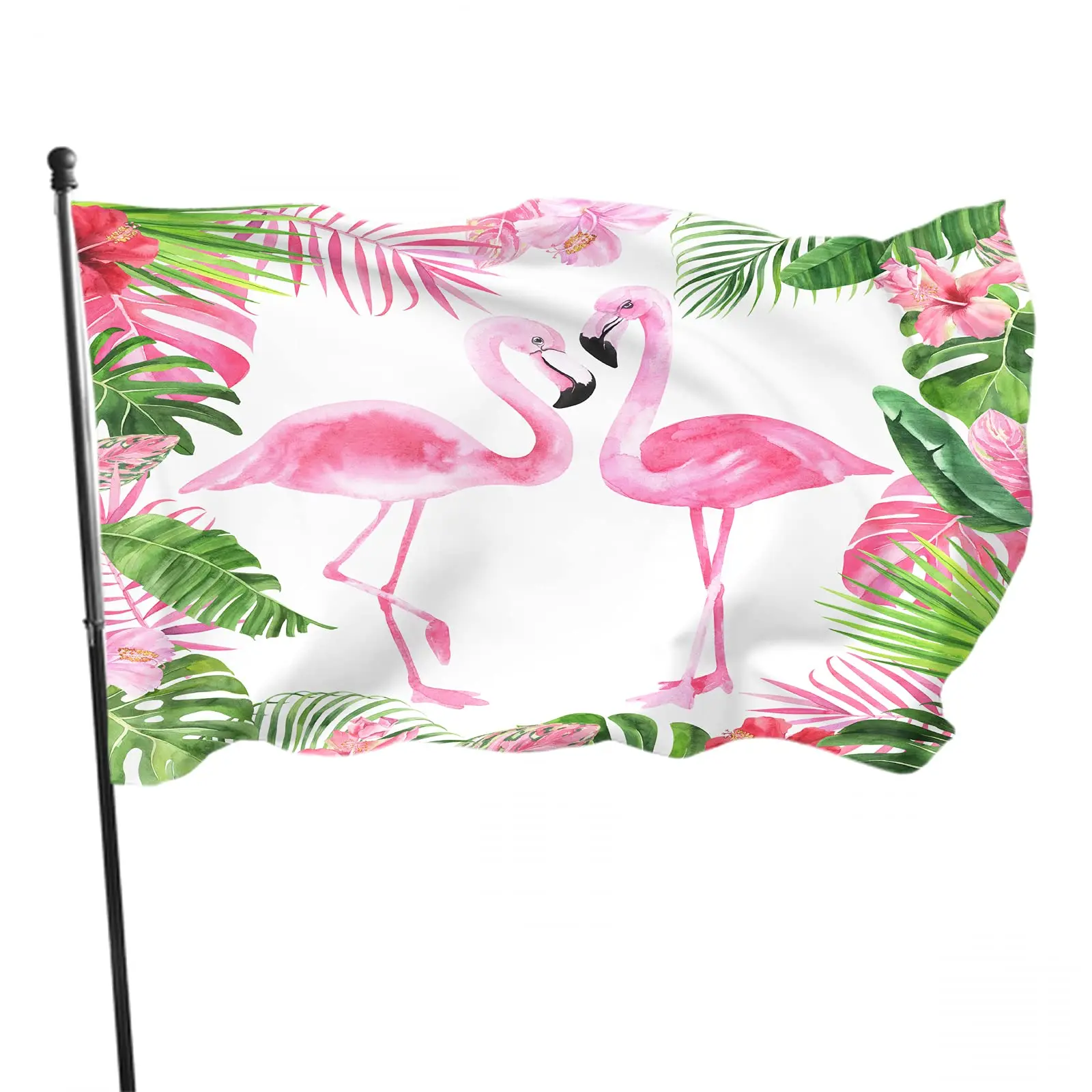 

Flamingos Flag Outdoor Cute Pink Flamingo Tropical Leaves Flags House Banner with Brass Grommets Decoration for Courtyard Porch